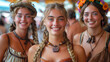 © Pavel Lysenko - Three young women smile at the camera, each wearing bohemian style clothing and accessories