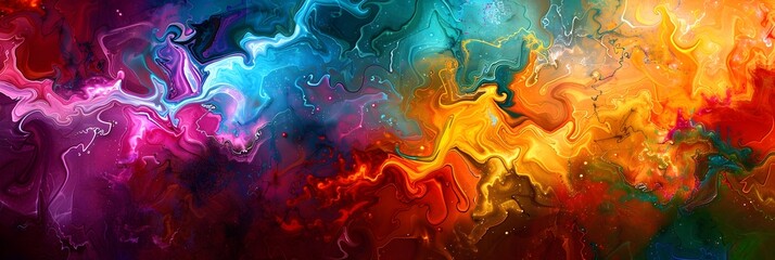 Poster - Captivating Cosmic Explosion of Vibrant Swirling Colors and Energetic Fluid Motions
