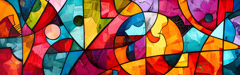 Aufkleber - Captivating Geometric Stained Glass Mosaic of Vibrant Color and Patterns