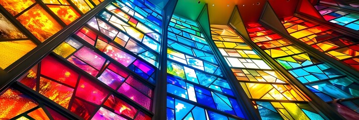 Fototapete - Captivating Kaleidoscopic Stained Glass Window Design with Vibrant Prismatic Patterns and Mesmerizing Chromatic Interplay