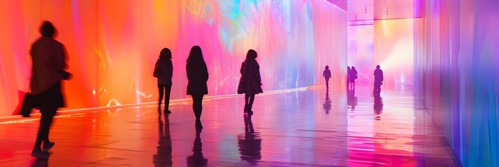 Leinwandbilder - Captivating Luminescent Pathway Through Vibrant Surreal Tunnel Installation