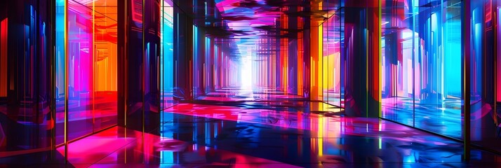 Leinwandbilder - Captivating Luminous Passage Surreal Architectural in Vibrant Neon Hues
