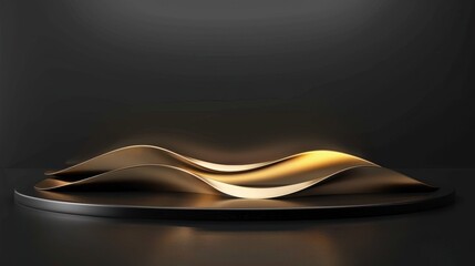 Wall Mural - golden wavy podium on black background