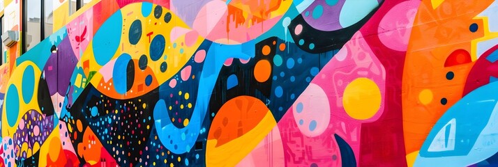 Aufkleber - Colorful Abstract Mural Painting Adorning Vibrant Urban Wall with Expressive Graffiti Design