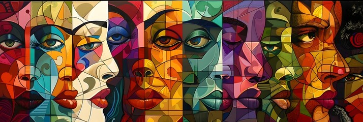Aufkleber - Colorful Abstract Mosaic of Diverse Faces Expressing Emotions and Identity