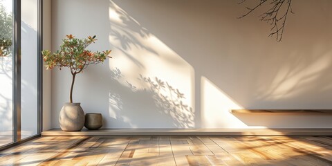 Wall Mural - Minimalist Interior with Sunlight and a Plant