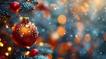 Poster - Festive Christmas Ornament with Frosty Bokeh Lights