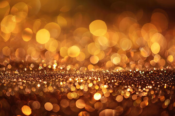 Wall Mural - A blurry background of golden glitter with bokeh lights for festive and celebratory designs