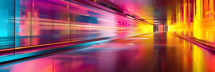 Fototapete - High Speed Luminescent Architectural Passage with Vibrant Chromatic Illumination and Dynamic Movement