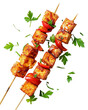 © tohceenilas - Grilled tofu skewers with red bell pepper and fresh herbs, perfect for a healthy vegetarian meal prepared on wooden sticks.