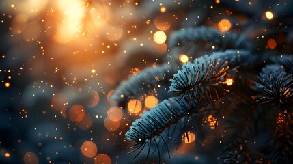 Aufkleber - Magical Winter Wonderland with Glowing Lights and Sparkling Snow Covered Pine Trees