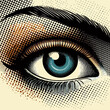 © ku4erashka - Retro halftone eye. Open human eye in halftone texture, dotted pop art style.