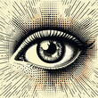 © ku4erashka - Retro halftone eye. Open human eye in halftone texture, dotted pop art style.