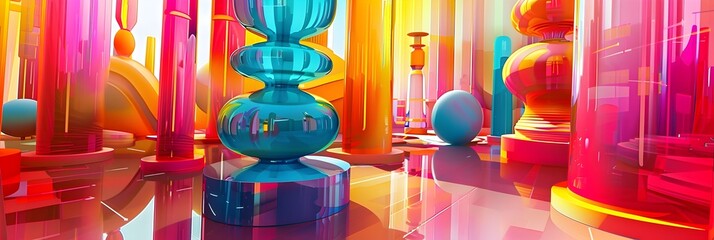 Poster - Mesmerizing Futuristic Kaleidoscope of Vibrant Translucent Geometric Reflections in an Otherworldly Dreamscape