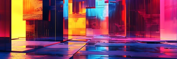 Poster - Mesmerizing Neon Lit Metropolis in Futuristic Digital Landscape