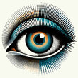 © ku4erashka - Retro halftone eye. Open human eye in halftone texture, dotted pop art style.