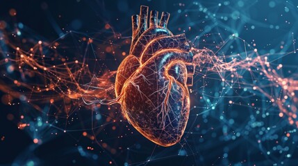 abstract representation of a human heart with digital connections and innovative health technologies