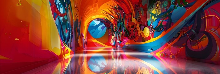Aufkleber - Surreal Kaleidoscopic Dreamscape of Vibrant Liquid Shapes and Neon Lights