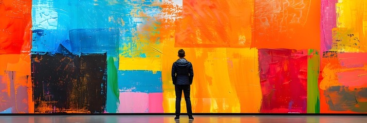 Aufkleber - Vibrant Abstract Art Composition with Solitary Silhouetted Figure