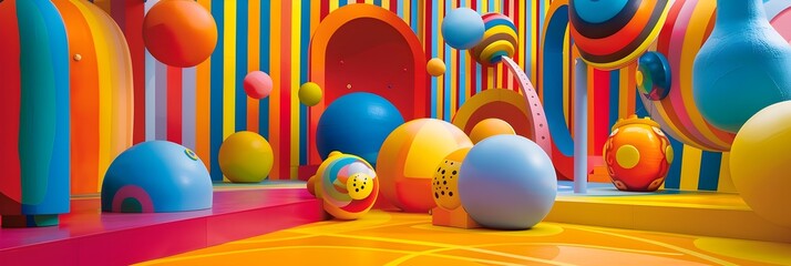 Poster - Vibrant Abstract Geometric Composition with Colorful Spheres and Shapes
