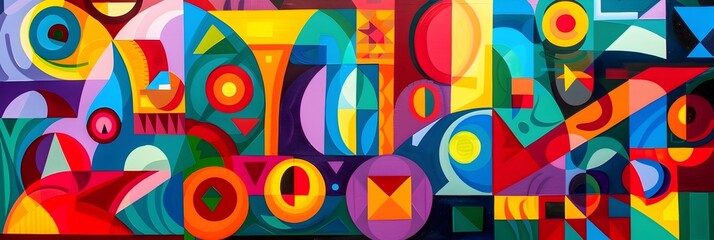 Poster - Vibrant Abstract Geometric Shapes and Patterns in Vivid Colorful Composition