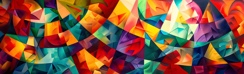 Fototapete - Vibrant Abstract Geometric Pattern of Interlocking Colorful Shapes and Fractal Designs