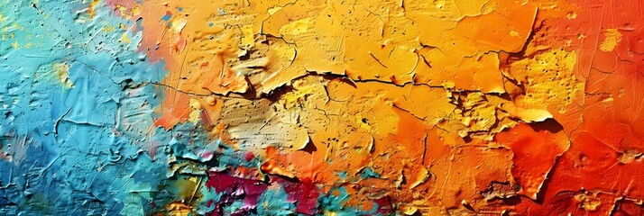 Poster - Vibrant Abstract Grunge Texture with Peeling Paint and Cracks on Aged Wall Surface