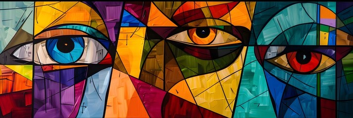 Aufkleber - Vibrant Abstract Mosaic of Prismatic Eyes Exploring the Depths of the Subconscious and Imagination