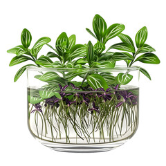 Wall Mural - Clipart illustration of tradescantia growing in water in a clear glass pot, on a white background, suitable for home decoration.[A-0002]