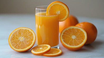 Wall Mural - Glass of Orange Juice with Sliced Oranges