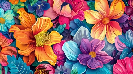 Wall Mural - A colorful flower arrangement with a variety of colors and shapes