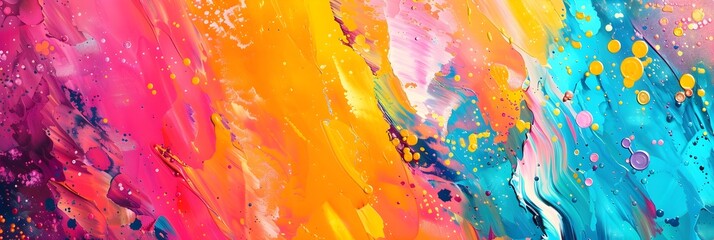 Poster - Vibrant and Expressive Abstract Painting with Fluid Brushstrokes and Vivid Color Splatter