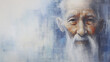 © kichigin19 - light background, portrait of an old asian, oriental man with a beard, wise grandfather, art work painting copy space
