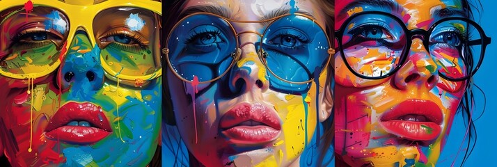 Aufkleber - Vibrant and Surreal Digital Facial Portrait with Expressive Makeup and Textures