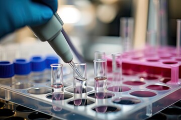 Aufkleber - a woman in a lab coat holding a strand of dna, Capture the essence of a genetic research setting