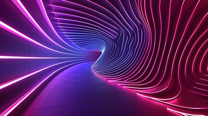 Wall Mural - futuristic abstract room tunnel with vibrant pink purple neon light trails dynamic interior