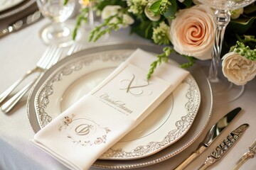 Aufkleber - a vase with roses and a monogram on it, simple and classic monogram design