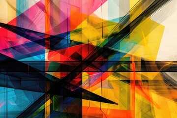 Leinwandbilder - a colorful abstract painting with a black frame, an abstract design with intersecting lines