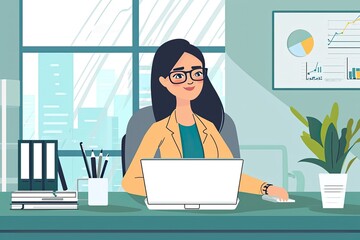 Leinwandbilder - a man is standing in front of a desk with a laptop, an animated explainer video for a business service