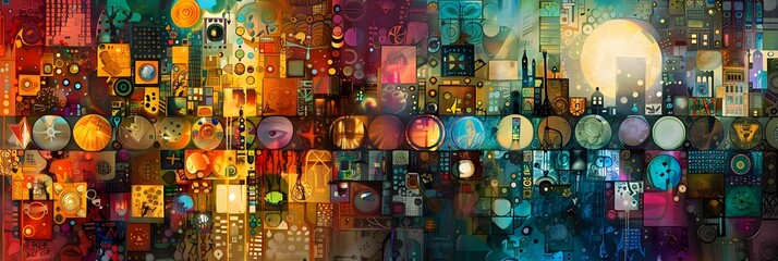 Poster - Vibrant Digital Mosaic of Geometric Shapes and Patterns Bursting with Colorful Surreal Energy and Modern Creative Flair