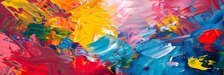 Poster - Vibrant Explosion of Colorful Brushstrokes Conveying Dynamic Expression