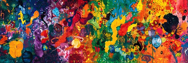 Aufkleber - Vibrant Explosion of Expression Colorful Abstract Painting for Contemporary Spaces