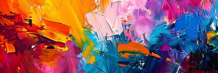 Poster - Vibrant Expression A Captivating Abstract Painting Showcasing Fluid Brush Strokes and Harmonious Color Blends