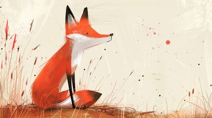 Sticker - A fox is sitting in a field of tall grass