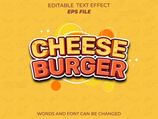 Wall Mural - cheese burger text effect, font editable, typography, 3d text for food industry. vector template
