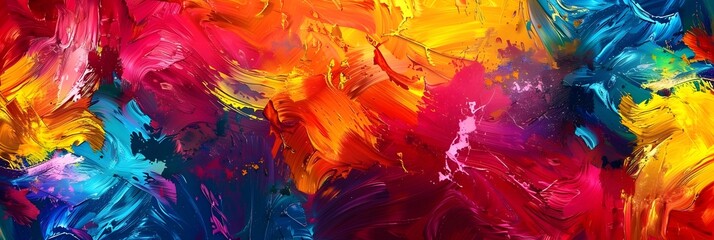 Poster - Vibrant Expressionist Acrylic Brushstrokes Cascading in a Spectrum of Colors