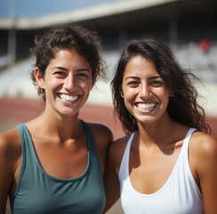 Wall Mural - Two women smiling and posing for a picture