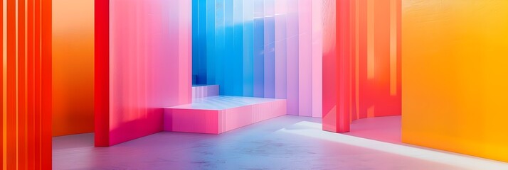 Poster - Vibrant Geometric Abstraction in Futuristic Digital Environment