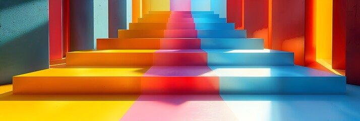 Leinwandbilder - Vibrant Geometric Architectural Illusion in Multicolored Cube Staircase Display