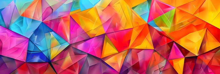 Poster - Vibrant Geometric Polygon Mosaic Background with Kaleidoscopic Colorful Triangle Patterns and Fractal Digital Art Design
